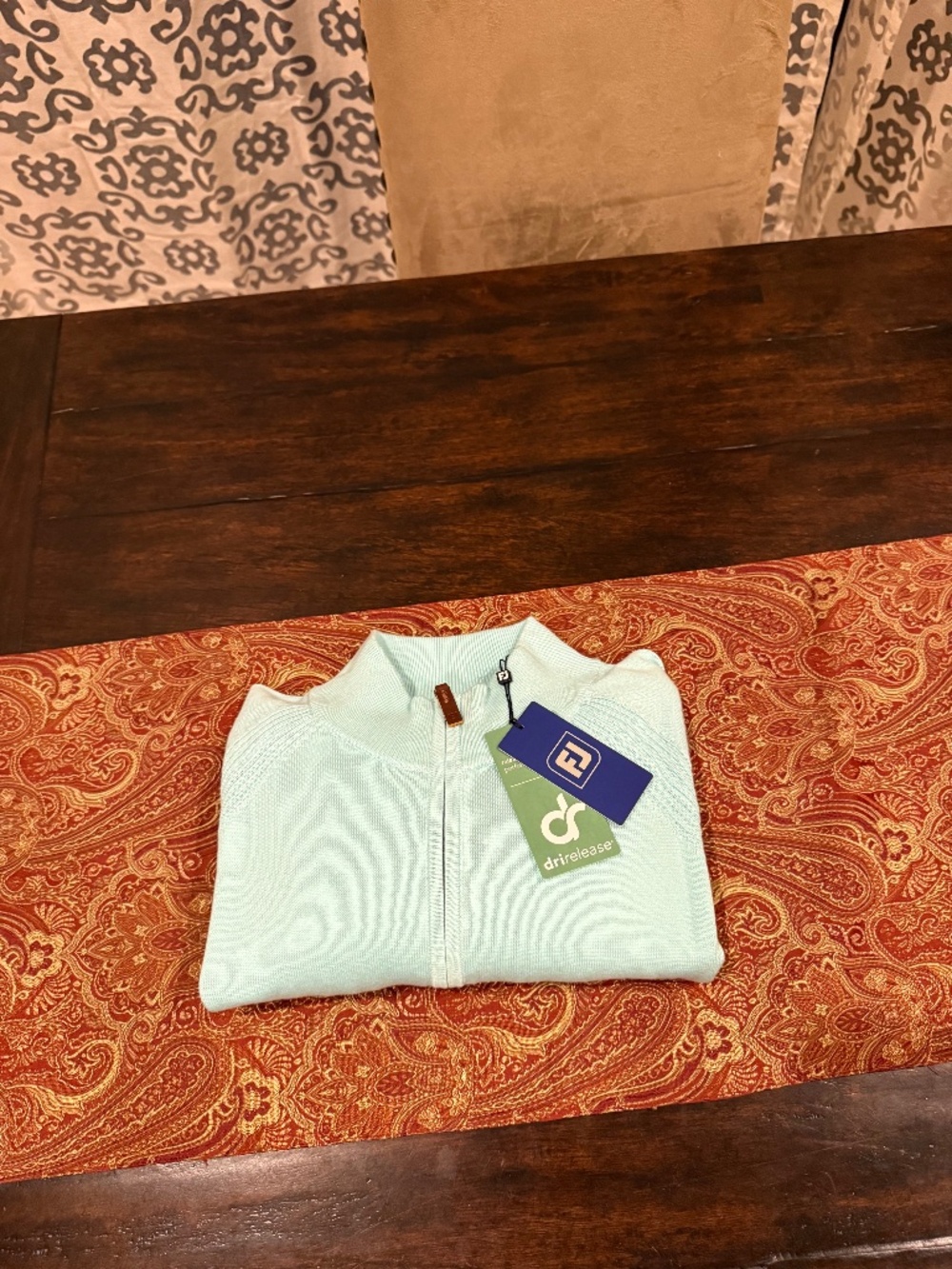 Footjoy Men's Large Mint Dri-Release Wool Half Zip Sweater MSRP $145